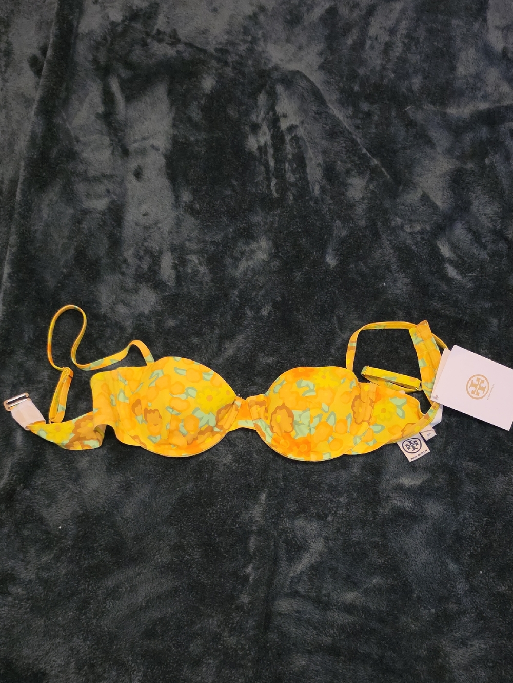 Tory Burch Yellow Floral Molded Bikini Top